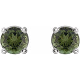 14K White 3 mm Natural Green Tourmaline Earrings