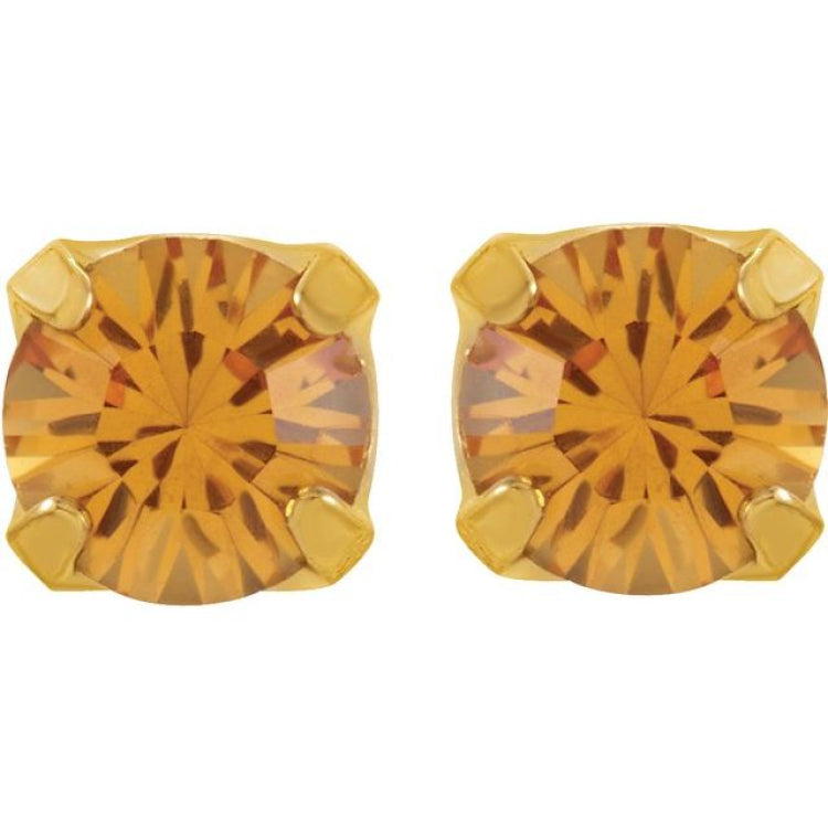 24K Gold-Plated Stainless Steel Imitation Citrine Inverness® Piercing Stud Earrings