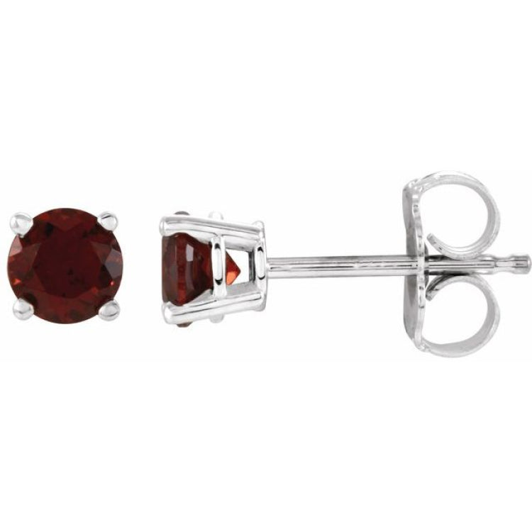 Sterling Silver 4 mm Natural Garnet Earrings