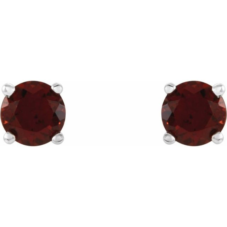 Sterling Silver 4 mm Natural Garnet Earrings