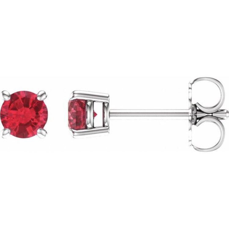 Sterling Silver 4 mm Lab-Grown Ruby Earrings