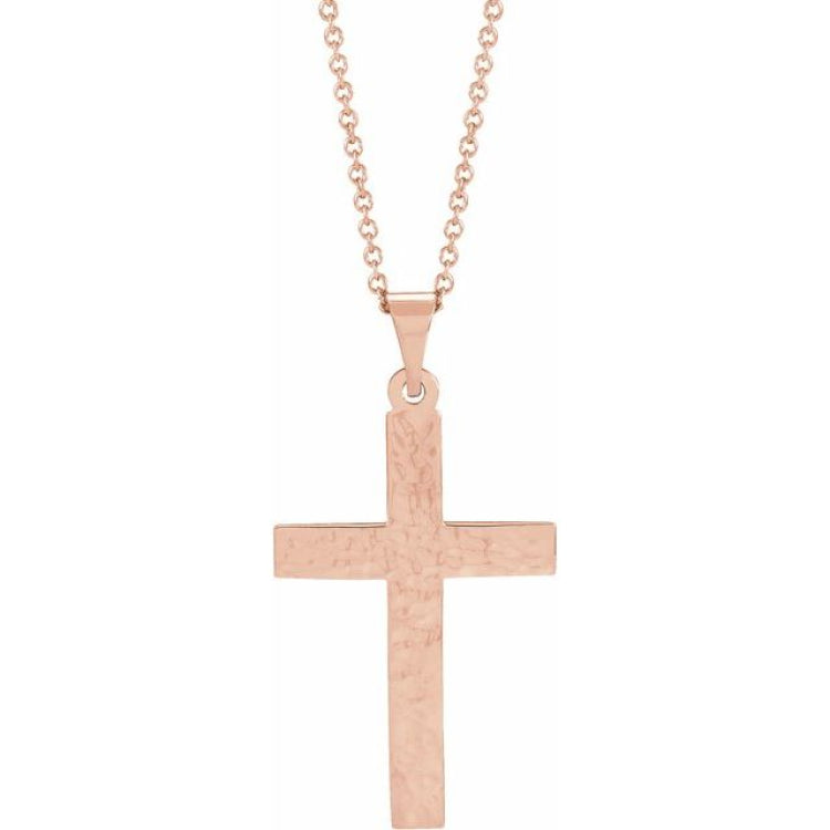 14K Rose Gold Cross 18" Necklace