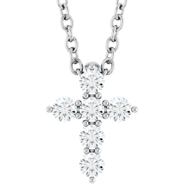 Sterling Silver 1/6 CTW Natural Diamond Cross 16-18" Necklace