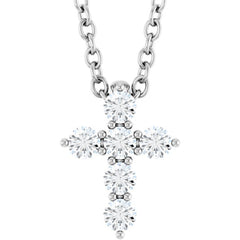 Sterling Silver 1/6 CTW Natural Diamond Cross 16-18" Necklace