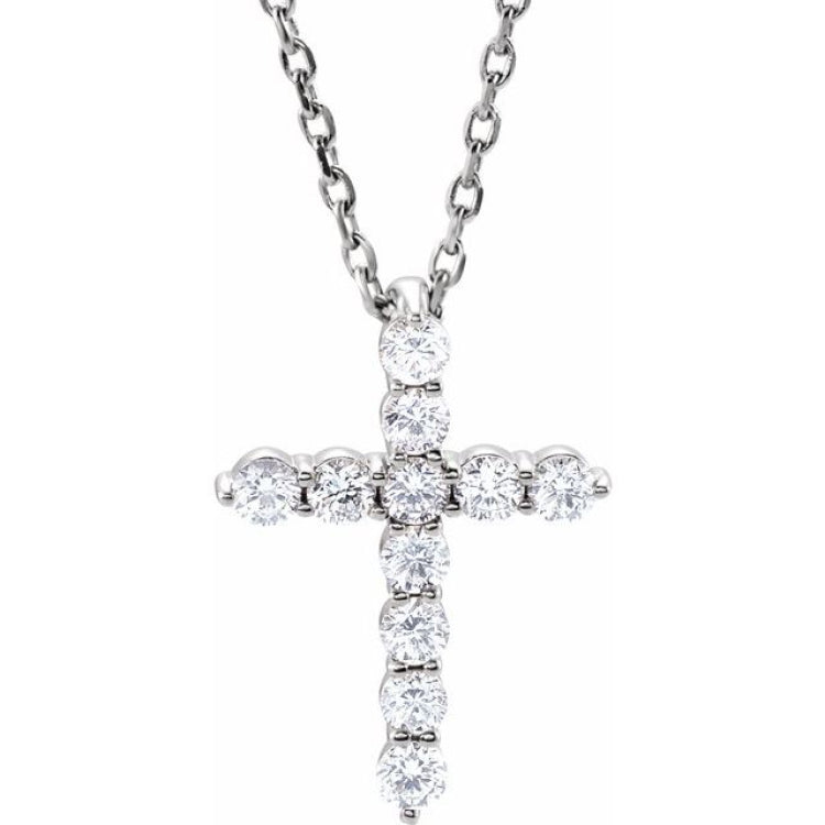 Sterling Silver 1/4 CTW Natural Diamond Cross 16-18" Necklace