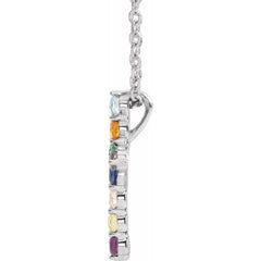 14K White Gold Natural Multi-Gemstone & .03 CT Natural Diamond Cross 16-18" Necklace