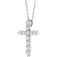 14K White Gold 3/8 CTW Natural Diamond Cross 16-18" Necklace