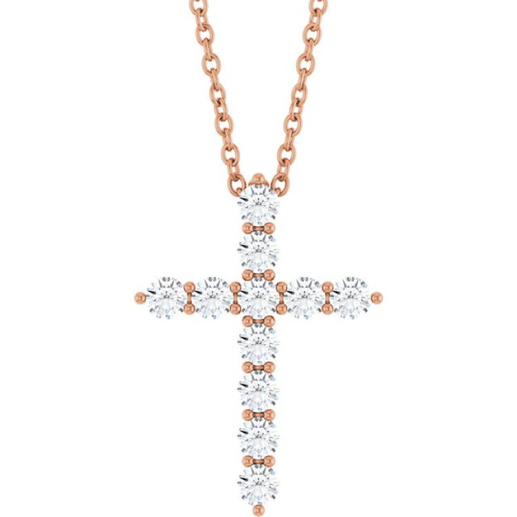 14K Rose Gold 3/8 CTW Natural Diamond Cross 16-18" Necklace