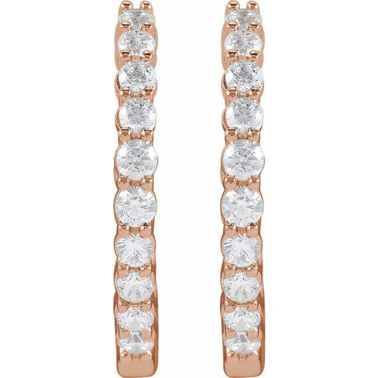 14K Rose Gold 1 CTW Lab-Grown Diamond Inside-Outside Hinged 19.3 mm Hoop Earrings