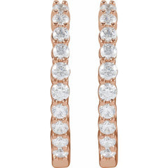 14K Rose Gold 1 CTW Lab-Grown Diamond Inside-Outside Hinged 19.3 mm Hoop Earrings
