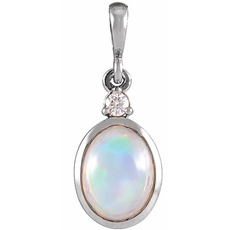 Sterling Silver 6x4 mm Natural Ethiopian Opal & .015 CT Natural Diamond Pendant