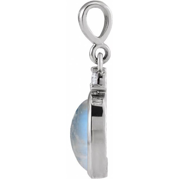 Sterling Silver 8x6 mm Natural Rainbow Moonstone & .03 CT Natural Diamond Pendant