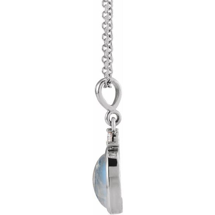 Sterling Silver 8x6 mm Natural Rainbow Moonstone & .03 CT Natural Diamond 16-18" Necklace