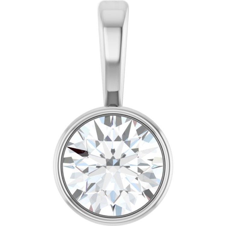 14K White Gold 1/4 CT Natural Diamond Bezel-Set Solitaire Pendant