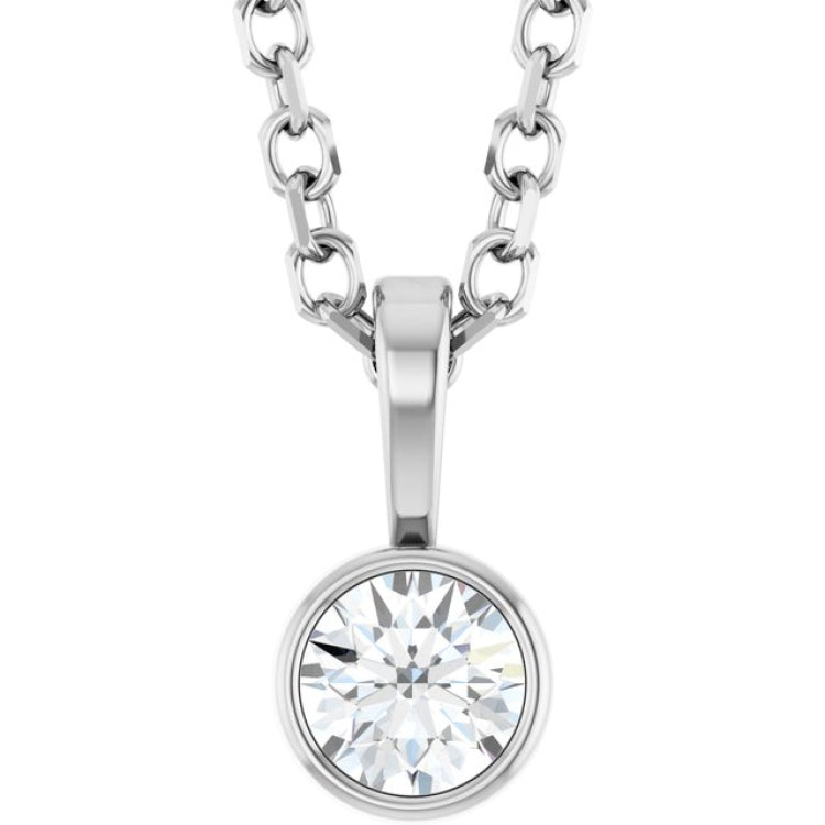 Platinum 1/10 CT Natural Diamond Bezel-Set Solitaire 16-18" Necklace