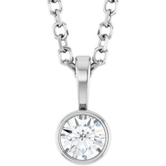 Platinum 1/10 CT Natural Diamond Bezel-Set Solitaire 16-18" Necklace