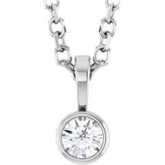 Platinum .06 CT Natural Diamond Bezel-Set Solitaire 16-18" Necklace
