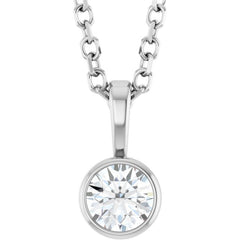 14K White Gold 1/6 CT Natural Diamond Bezel-Set Solitaire 16-18" Necklace