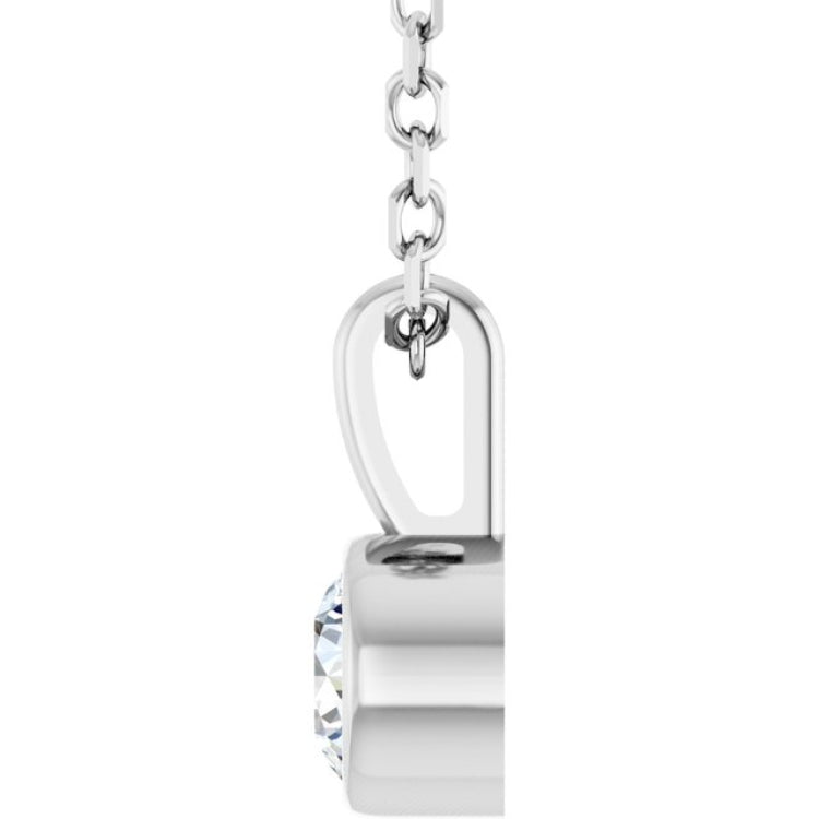 14K White Gold 1/6 CT Natural Diamond Bezel-Set Solitaire 16-18" Necklace