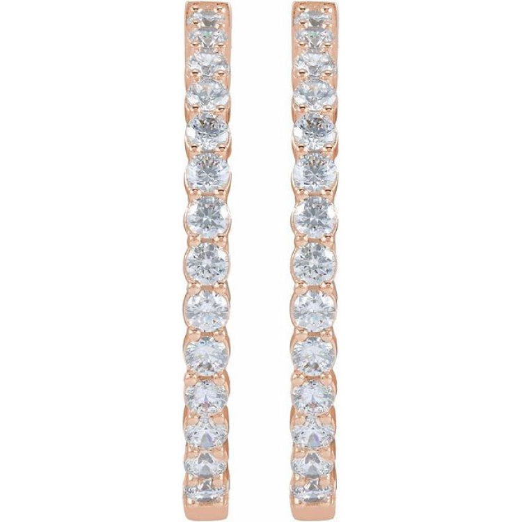 14K Rose Gold 4 CTW Lab-Grown Diamond Inside-Outside Hinged 36 mm Hoop Earrings