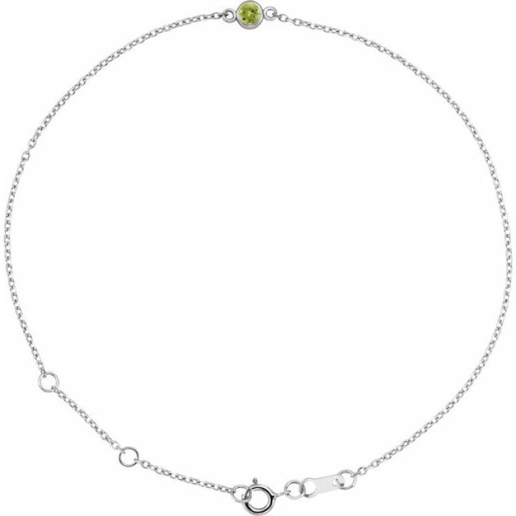 14K White Gold Natural Peridot Bezel-Set Solitaire 6 1/2-7 1/2" Bracelet