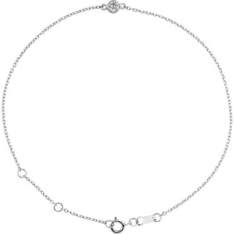 14K White Gold Natural White Sapphire Bezel-Set Solitaire 6 1/2-7 1/2" Bracelet