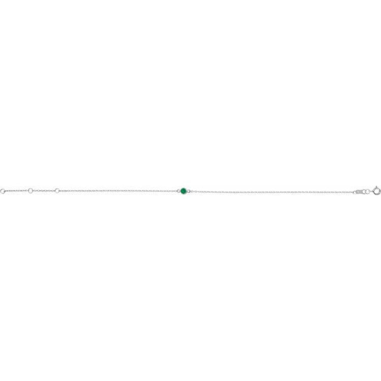 14K White Gold Lab-Grown Emerald Bezel-Set Solitaire 6 1/2-7 1/2" Bracelet