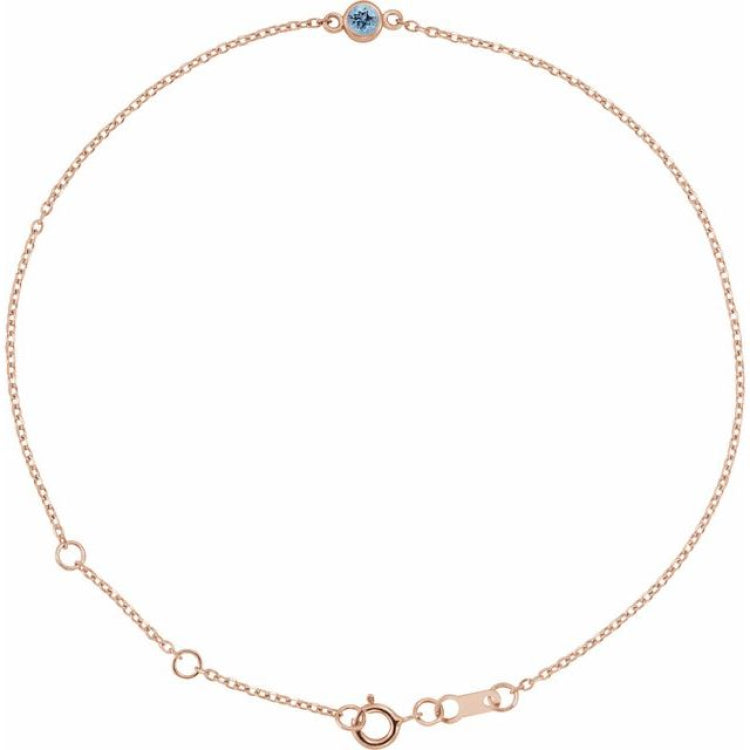 14K Rose Gold Natural Aquamarine Bezel-Set Solitaire 6 1/2-7 1/2" Bracelet