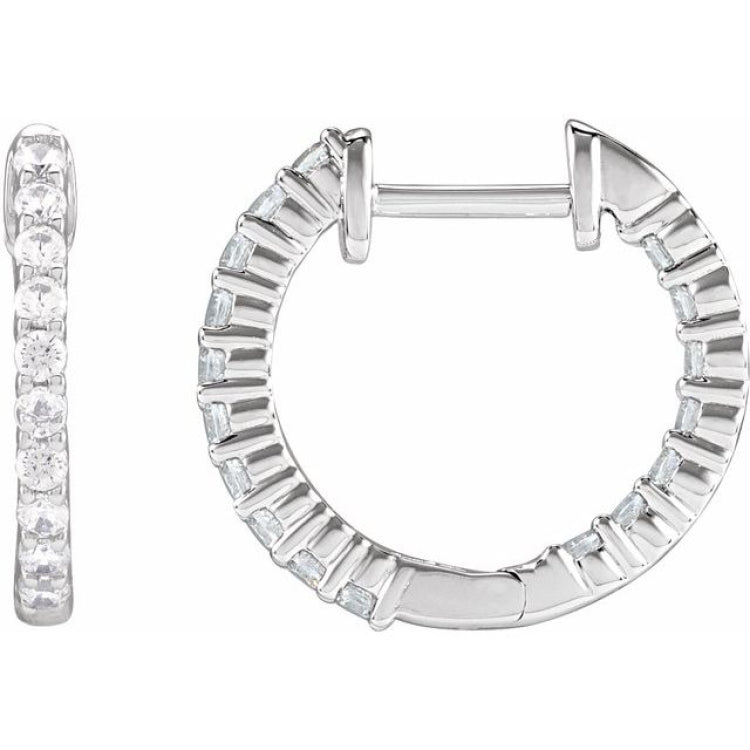 14K White Gold 1/2 CTW Lab-Grown Diamond Inside-Outside Hinged 14.5 mm Hoop Earrings