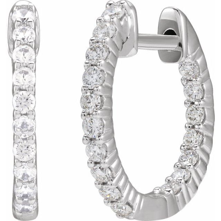 14K White Gold 1/2 CTW Lab-Grown Diamond Inside-Outside Hinged 14.5 mm Hoop Earrings