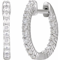 14K White Gold 1/2 CTW Lab-Grown Diamond Inside-Outside Hinged 14.5 mm Hoop Earrings