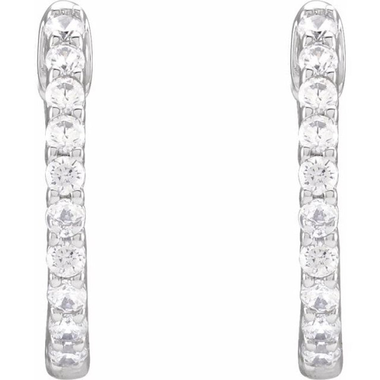 14K White Gold 1/2 CTW Lab-Grown Diamond Inside-Outside Hinged 14.5 mm Hoop Earrings