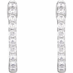 14K White Gold 1/2 CTW Lab-Grown Diamond Inside-Outside Hinged 14.5 mm Hoop Earrings