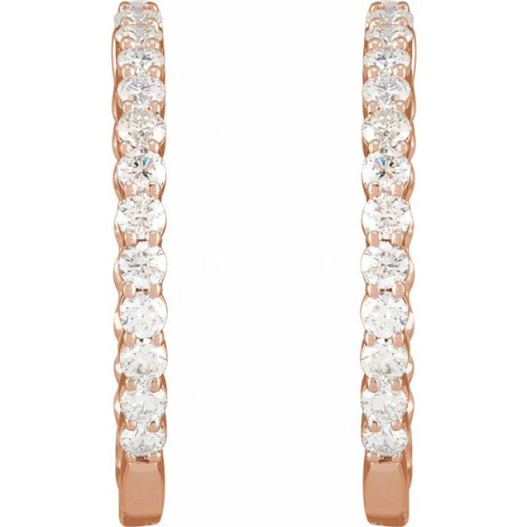 14K Rose Gold 3 CTW Natural Diamond Inside-Outside Hinged 30 mm Hoop Earrings