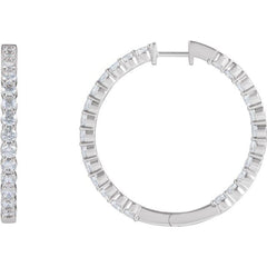 14K White Gold 4 CTW Natural Diamond Inside-Outside Hinged 36 mm Hoop Earrings