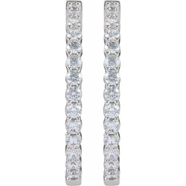 14K White Gold 4 CTW Natural Diamond Inside-Outside Hinged 36 mm Hoop Earrings