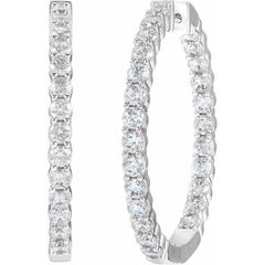 14K White Gold 4 CTW Natural Diamond Inside-Outside Hinged 36 mm Hoop Earrings