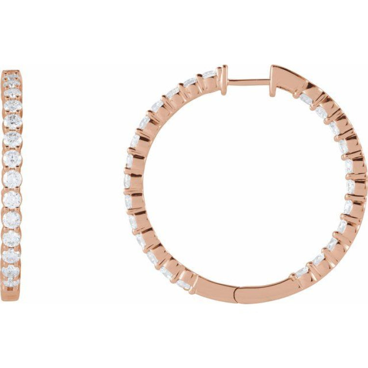 14K Rose Gold 4 CTW Natural Diamond Inside-Outside Hinged 36 mm Hoop Earrings