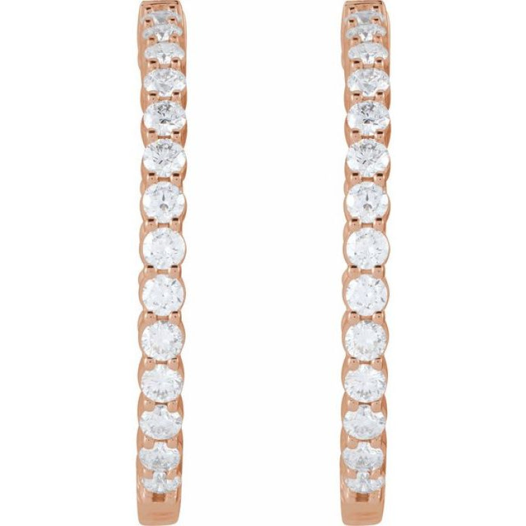 14K Rose Gold 4 CTW Natural Diamond Inside-Outside Hinged 36 mm Hoop Earrings
