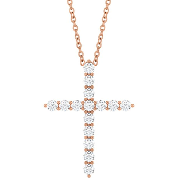 14K Rose Gold 1/2 CTW Natural Diamond Cross 16-18" Necklace