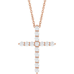 14K Rose Gold 1/2 CTW Natural Diamond Cross 16-18" Necklace