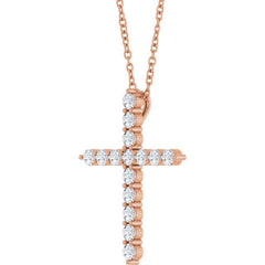 14K Rose Gold 1/2 CTW Natural Diamond Cross 16-18" Necklace