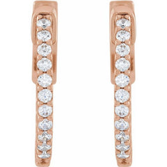 14K Rose Gold 1/3 CTW Natural Diamond Inside-Outside 15.5 mm Hinged Hoop Earrings