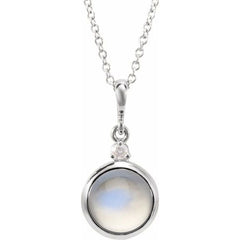 Sterling Silver 6 mm Natural Rainbow Moonstone & .03 CT Natural Diamond Cabochon 16-18" Necklace