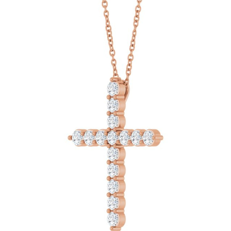 14K Rose Gold 3/4 CTW Natural Diamond Cross 16-18" Necklace