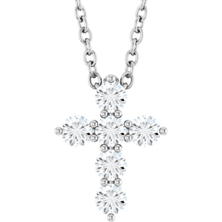 14K White Gold 1/4 CTW Lab-Grown Diamond Cross 16-18" Necklace