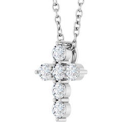 14K White Gold 1/4 CTW Lab-Grown Diamond Cross 16-18" Necklace