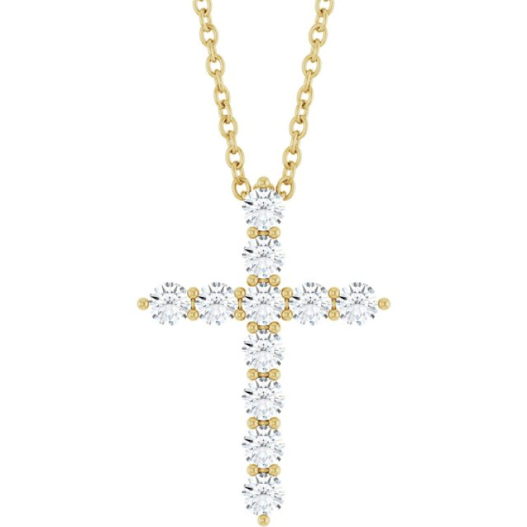 14K Yellow Gold 3/8 CTW Lab-Grown Diamond Cross 16-18" Necklace