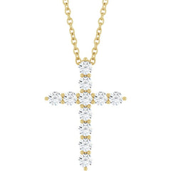 14K Yellow Gold 3/8 CTW Lab-Grown Diamond Cross 16-18" Necklace
