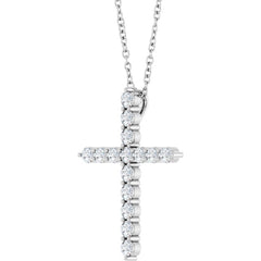 14K White Gold 1/2 CTW Lab-Grown Diamond Cross 16-18" Necklace